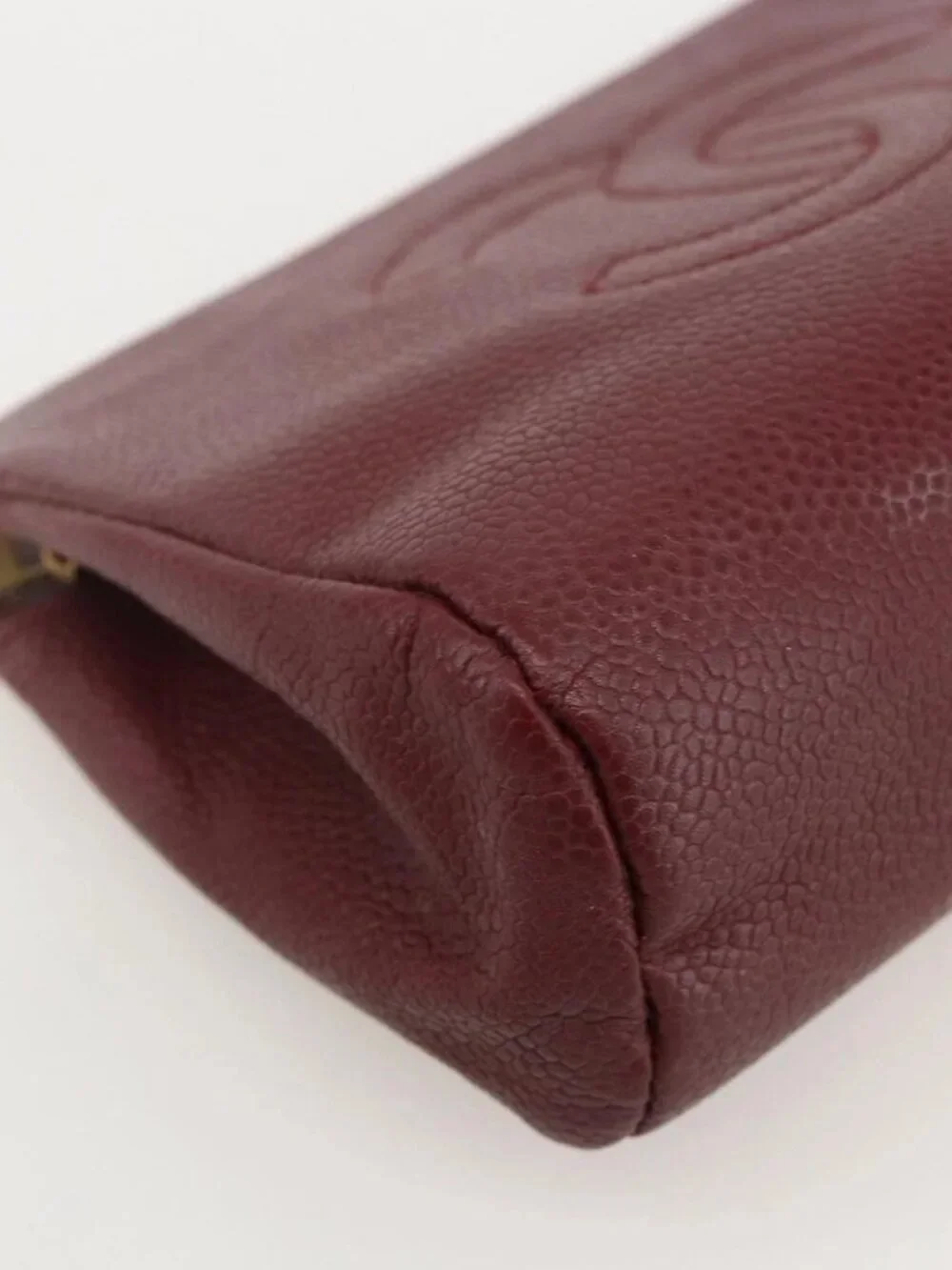 CHANEL Pouch Grained Calf Skin Bordeaux Gold CC Auth yk20274
